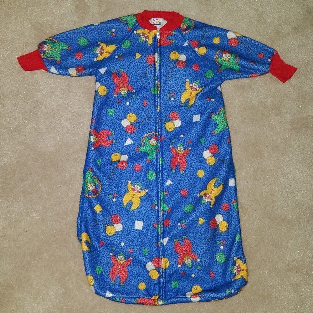 VTG Circo Clowns Circus Sleep Sack 0-12 Months Blue Red Yellow Green PILLING